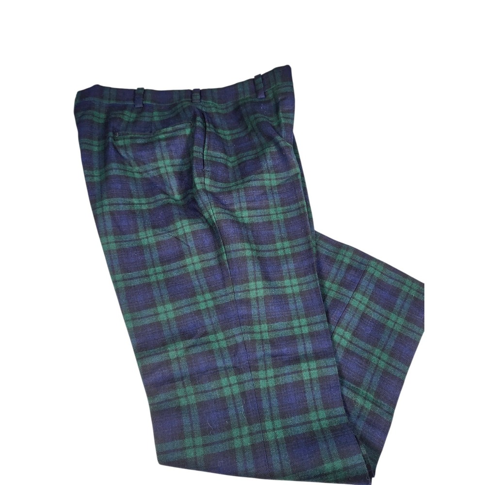 Vintage Mens Black Watch Tartan Plaid 100% Pure Wool Trousers Pants Sz 33 Preppy
